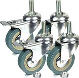 H&S Alliance Zwenkwielen Set van 4 - Rubberen wielen 75 mm - Meubelwielen met dubbele kogellager zwenkkop en M10 schroefdraad - 2x wieltjes met rem
