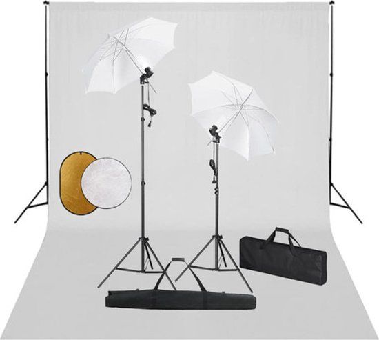 vidaXL Fotostudioset met lampen, paraplu's, achtergrond en reflector