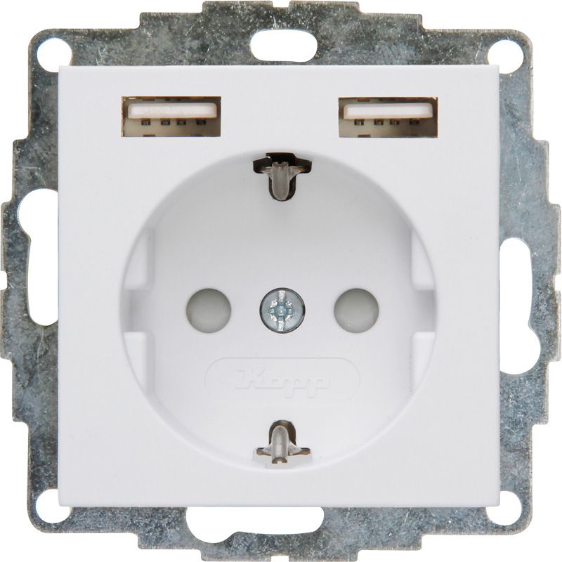 Kopp Athenis Wandcontactdoos 1V RA KV 2x USB-A Mat Wit