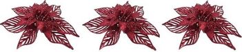 Merkloos / Sans marque Cosy & Trendy Kerst bloem op clip - 4x - 18 cm - rood - kunststof