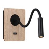 B·LED BARCELONA LED Wandlamp van hout met schakelaar en schijnwerper, zwart, flexibel, warm wit licht, om te lezen, bed, nachtkastje, hotel