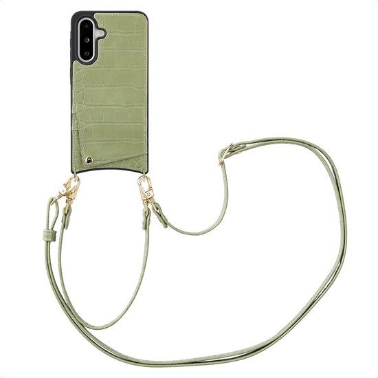 Selencia Hoesje - Geschikt voor Samsung Galaxy A36 / A56 (5G) - Croco Backcover met koord en pashouder - Sage Green