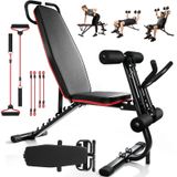 Banc d'haltères réglable et pliable - Banc de musculation - Positions multiples - Cadre en acier renforcé triangulaire - Bandes de résistance - Pieds en caoutchouc antidérapants - Noir