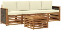 vidaXL - Bank loungeset - 4 zitplekken - Natuurlijk en crème - Massief acaciahout