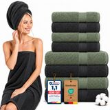 Komfortec Handdoekenset – Set van 8 - 4x Handdoek 50x100 cm en 4x Badhanddoek 70x140 cm - 100% Katoen - Antraciet&Groen