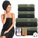 Komfortec Handdoekenset – Set van 8 - 4x Handdoek 50x100 cm en 4x Badhanddoek 70x140 cm - 100% Katoen - Antraciet&Groen