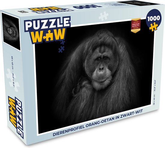 MuchoWow Puzzel Dierenprofiel orang-oetan in zwart-wit - Legpuzzel - Puzzel 1000 stukjes volwassenen