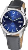 ATRIUM Herenhorloge A16-15 - Zilverkleurig - Blauwe Wijzerplaat - Zwart Leren Band - 10 ATM Waterdicht