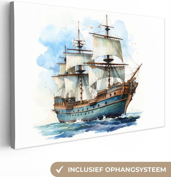 OneMillionCanvasses Canvas schilderij 180x120 cm - Schip - Maritiem - Wanddecoratie