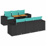 vidaXL 7-delige Loungeset met kussens, polyrattan, zwart