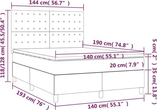 vidaXL Boxspring met matras stof taupe 140x190 cm