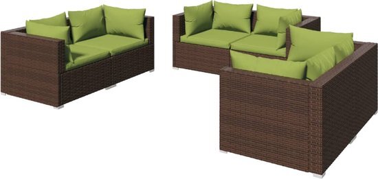 vidaXL 6-delige Loungeset met kussens poly rattan bruin