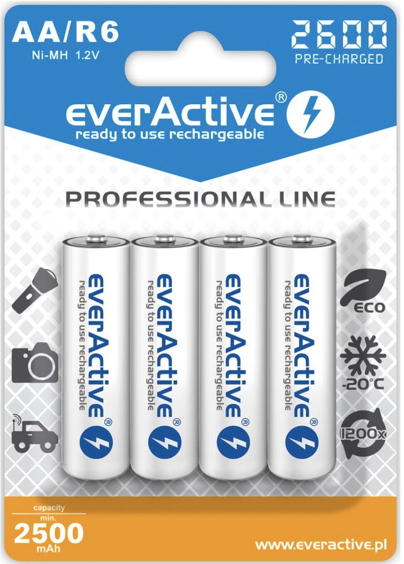 everActive Professional AA 2600mAh NiMH Rechargeable Batteries - 4 Pack