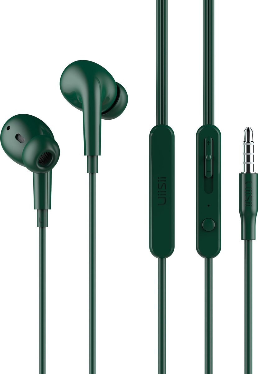 UiiSii UX Oordopjes Groen - Oortjes met draad en microfoon - 120cm Aux Kabel groen