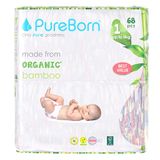 PureBorn Biologische natuurlijke bamboe baby wegwerpluiers. Maat 1, vanaf geboorte tot 5 kg, 68 stuks, Assorted, Double Pack, Premium Super Soft, Maximale lekkagebescherming, Eco-vriendelijke luiers. NB