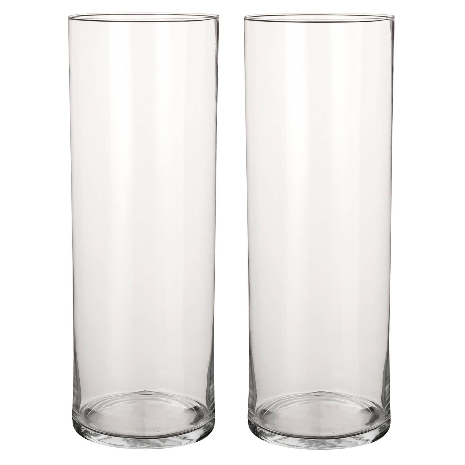 Mica Decorations 2x Ronde bloemen vaas/vazen van helder glas 55 cm - Glazen vazen transparant 2 stuks