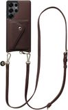 AVY Leren Hoesje geschikt voor Samsung Galaxy S25 Ultra | Met Koord en Magnetische Kaarthouder | Compatibel met MagSafe | Leather Case met 130CM Koord & Wallet | Long Leather | Chocolate