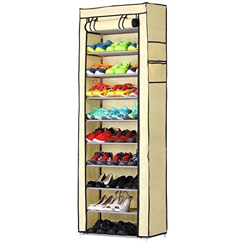 BAKAJI Ruimtebesparende schoenenkast - 11 planken - 60 x 30 x 175 cm - tot 30 paar schoenen - beige