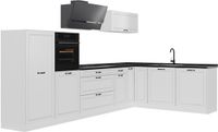 Vicco Hoekkeuken R-Line, Wit landelijk/Wit, 347 x cm antraciet werkblad