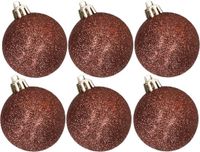 Billiet - Vanlaere 6x pièces boules de Noël en plastique pailletées marron foncé 6 cm