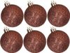 Billiet - Vanlaere 6x pièces boules de Noël en plastique pailletées marron foncé 6 cm