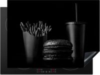 Merkloos KitchenYeah® Inductie beschermer 70x52 cm - Fastfood maaltijd in zwart-wit - Inductie kookplaat accessoire