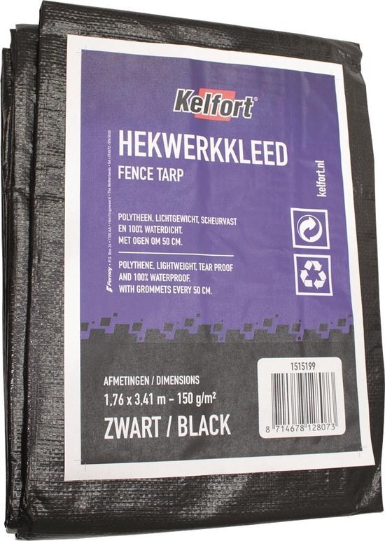 Kelfort Hekwerkkleed zwart 1.76x3.41m 150gr/m