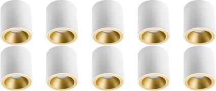 Qualu Opbouwspot 10 Pack - Proma Cliron Pro - GU10 Fitting - Opbouw Rond - Mat Wit/Goud - Aluminium - Verdiept - Ø90mm