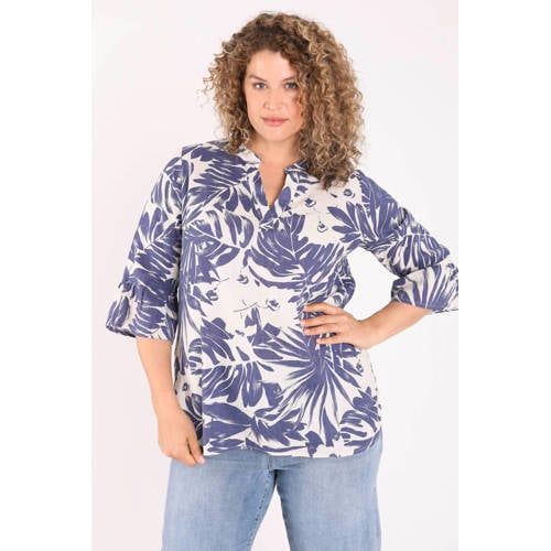 Paprika Paprika linnen top Plus Size met print - marineblauw