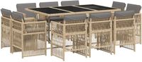 vidaXL 11-delige Tuinset met kussens, polyrattan, gemengd beige