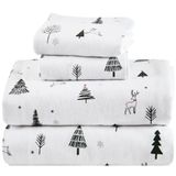 Comfort Spaces Flanellen lakens, 100% katoen, queensize, ultrazacht, gezellig, met elastische hoeken van 35,6 cm, geschikt voor matrassen tot 41 cm, warm, novelty-print rendierdorp, 4-delig