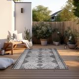 Elle Decoration Vloerkleed voor binnen en buiten, omkeerbaar tapijt, weerbestendig en waterdicht, modern boho-etnopatroon, geometrisch outdoortapijt voor tuin, balkon, terras, woonkamer, zwart, 80 x
