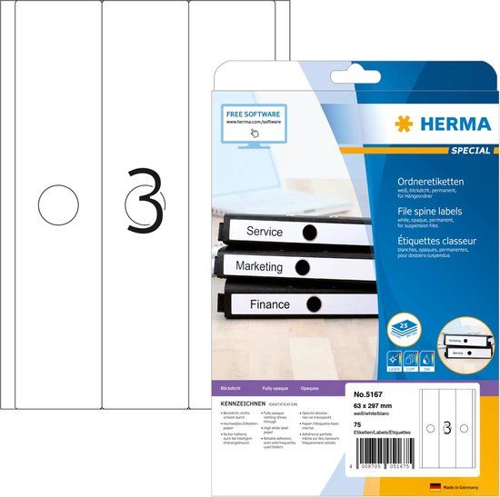 Herma Suspension file labels white 63x297 SuperPrint 75 pcs