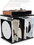 Vinylbox - Zwart - 40,6 x 30,5 x 36,8 cm - Houten Standaard voor Vinylplaten met 3 Vakken - Voor Woonkamer en Kantoor