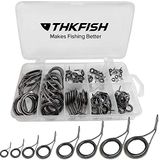 THKFISH Hengelgeleiderreparatieset, keremaische werphengelgeleiders, roestvrij staal, koolstof geleiderreparatie, 8 maten, gepolijst zilver, 75 stuks