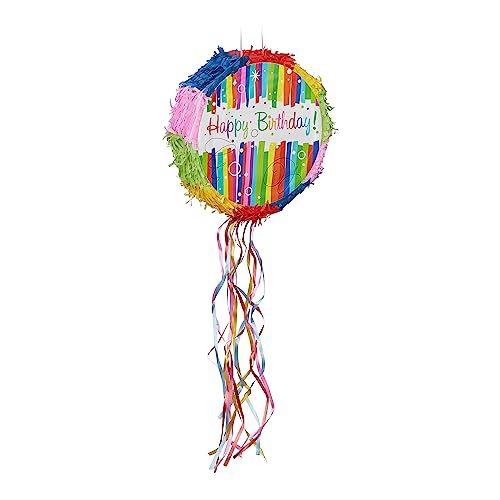 Relaxdays Piñata Happy Birthday, om zelf te vullen, kinderverjaardag, diameter 32 x 9 cm, veelkleurig, 1 stuk