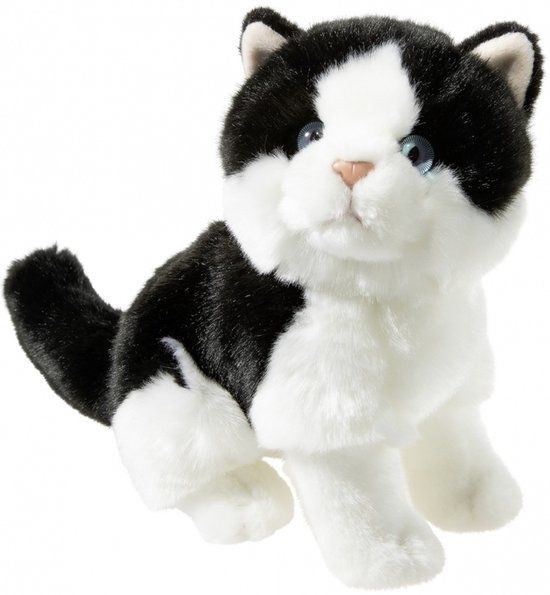 Heunec knuffel kat zwart-wit pluche speelgoed 24cm