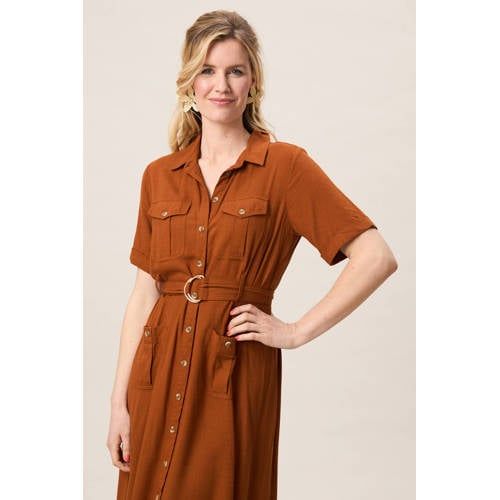 Miss Etam blousejurk met ceintuur - bruin