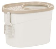 Merkloos Kattenbak Wit/beige - Met boveningang - Deksel met ventilatiegaten - 52 x 37,5 cm