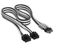 CORSAIR Elite Premium Type 4 Individueel Omhulde 2x 8-Pins naar PCIe 12V-2x6 600W PSU-Kabel – Drievoudige mesh paracord-omhulling, compatibel met Corsair Type 4 PSU's – Zwart/Wit