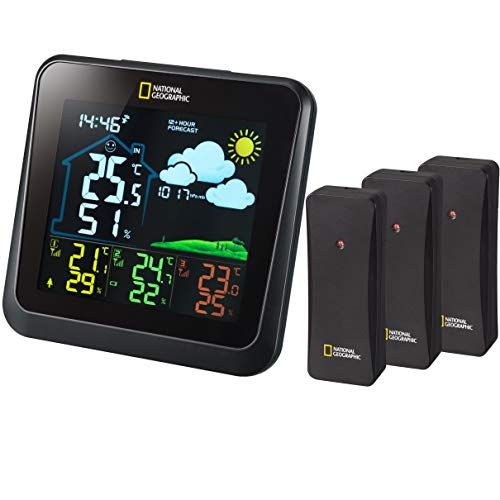 National Geographic Weerstation - VA Kleurendisplay - Incl. 3 Sensoren - Zwart