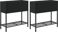 vidaXL Plantenbakken met schap 2 st 70x28x70 poly rattan zwart