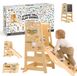 Joya Creative Leertoren 6-in-1 Pliable 56 x 40 x 91 cm – Aide de cuisine Montessori pour Enfants avec toboggan, mur d'escalade, tableau noir et tableau d'activités – Marron