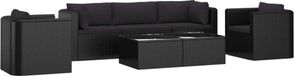 vidaXL 7-delige Hoek Loungeset met Kussens en Tafel van Polyrattan in Zwart