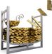 Compact firewood rack indoor and outdoor metal 84x33x76cm silver galvanized steel 3x3cm, wood storage near stove for 33cm logs, open fireplace firewood rack