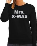 Bellatio Decorations Mrs. x-mas Foute Kersttrui / sweater - zilver / glitter - zwart - dames - kerstkleding / kerst outfit XL
