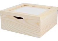Houten kist voor servetten van massief grenenhout met glas, 20 x 20 x 9 cm.