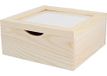Houten kist voor servetten van massief grenenhout met glas, 20 x 20 x 9 cm.