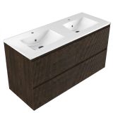 Saniclass Badkamermeubelset - 120x45x62cm - Vygo keramische wastafel wit - 2 wasbakken - 2 kraangaten - 2 lades - mat eiken charcoal