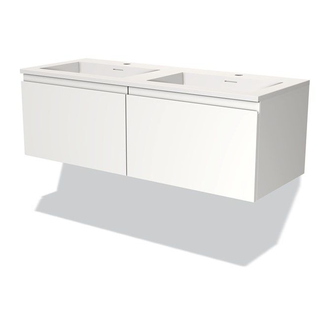 Maxaro Badkamermeubel 120cm Modulo Mat Wit 2 Lades Greeploos Wastafel Solid Surface